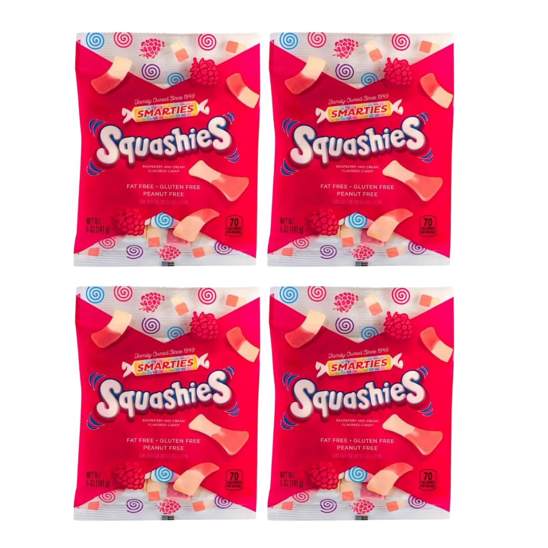 Smarties Squashies Foam Candy - Raspberry & Cream Flavored - Allergen Free, Peanut Free & Gluten Free Candy - Soft & Chewy Squas