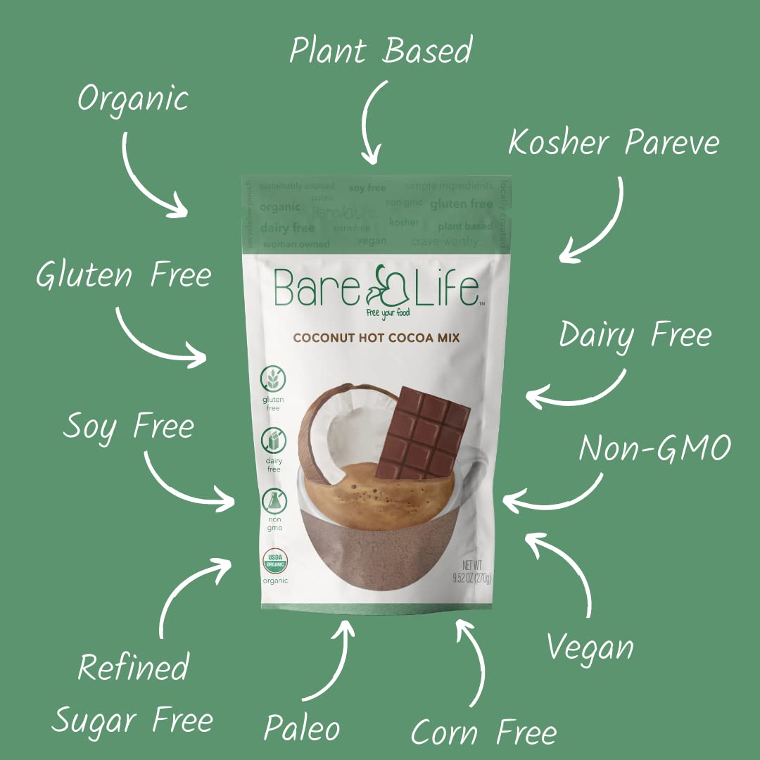 Bare Life: Dairy Free Coconut Hot Cocoa Mix Pouch | Gluten Free, Vegan, Usda Organic, Plant Based, Paleo, Soy Free, Corn Free, L
