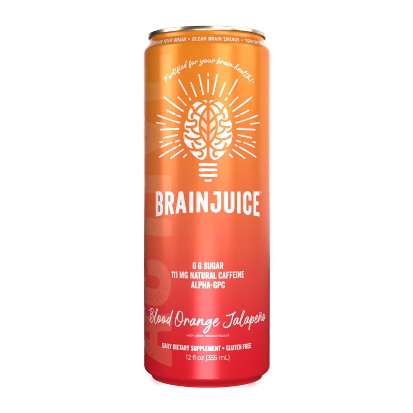 BrainJuice Brain Health Support Drink, Vegan, Gluten Free, Blood Orange Jalapeno, 12 Oz Can, 6 Pack