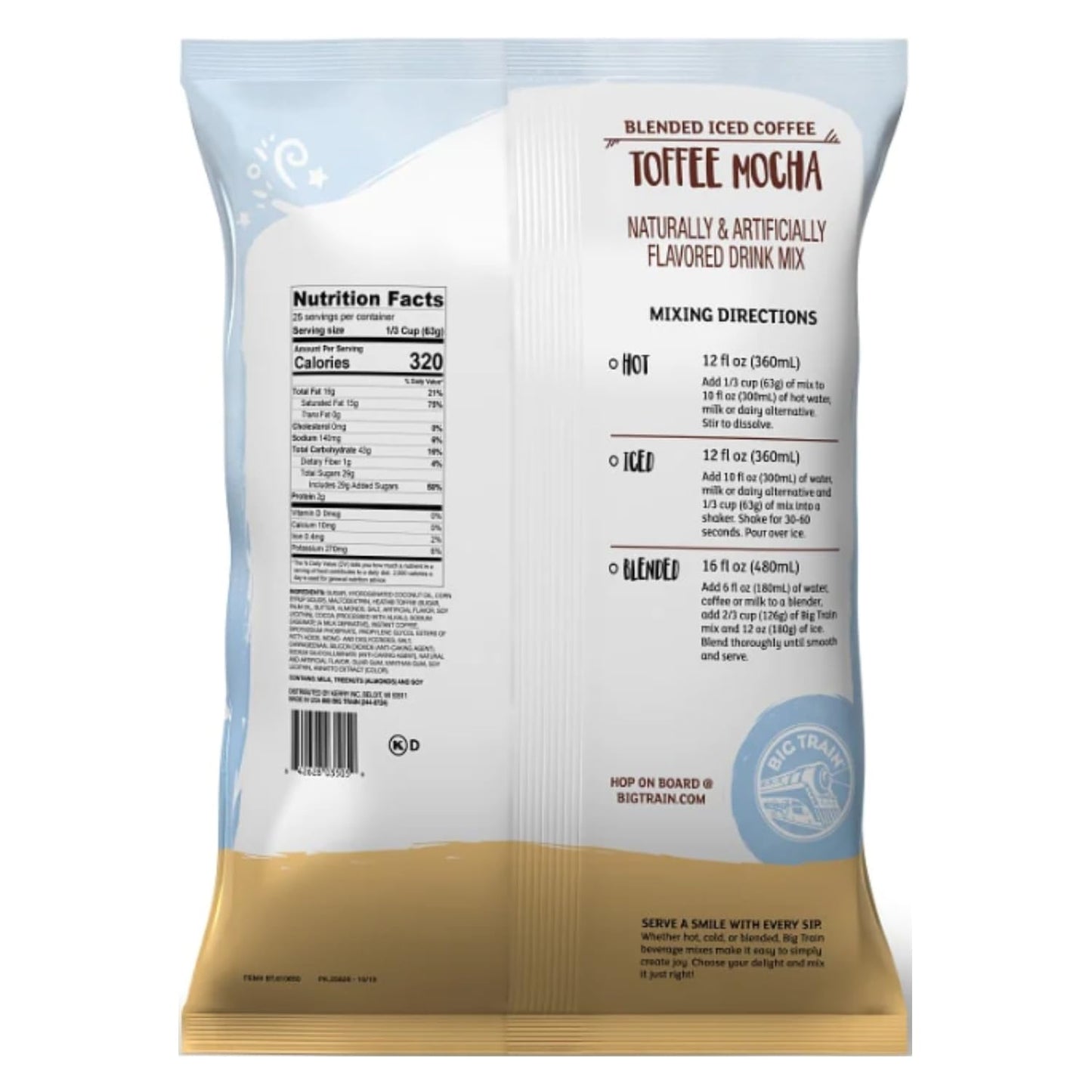 Big Train Blended Ice Coffee, Toffee Mocha, Powdered Instant Coffee Drink Mix, 3 Pound (Packaging May Vary)