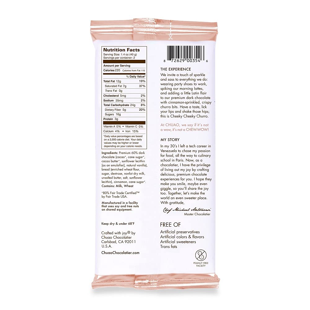 Chuao Chocolatier Cheeky Cheeky Churro Dark Chocolate Gourmet Bars | For Gift Baskets, Birthday, Thank You, Care Package| 3 Pack, 2.8 Oz Each
