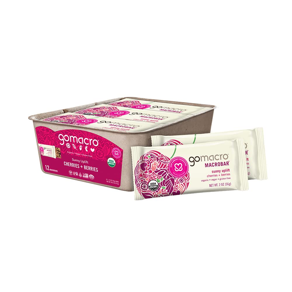 Gomacro Macrobar Organic Vegan Snack Bars Cherries + Berries 2 Ounce Bars (Pack Of 12)