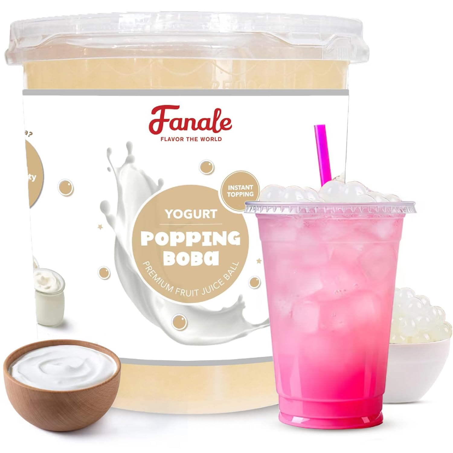 Fanale Yogurt Popping Boba Pearls, Vegan, Non GMO, Gluten Free, Fat Free, Perfect for Bubble Tea, Smoothies, Ice Cream, Desserts