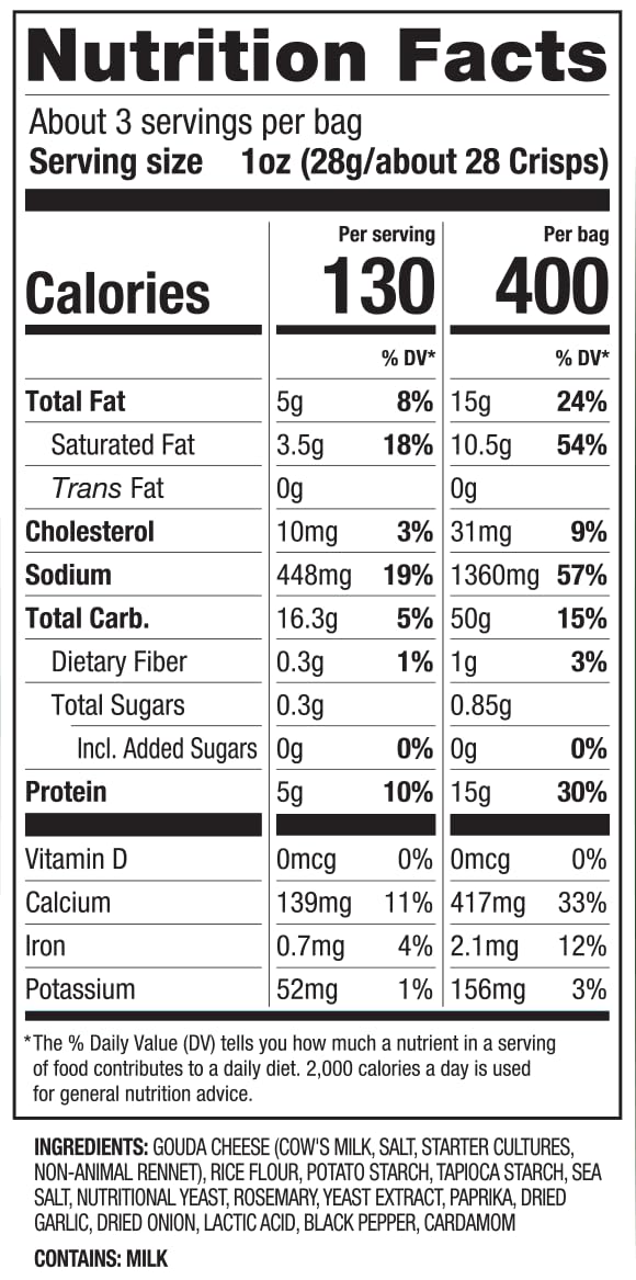 34 Degrees Mates Rosemary Garlic Cheese Crisps - Light & Crispy Gouda Cheese Crackers | Gluten-Free, Low Calorie, Healthy Snack