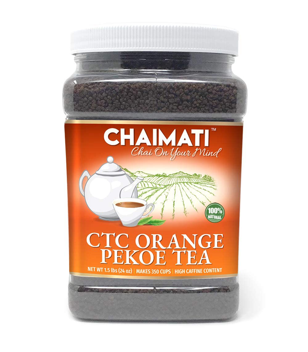 ChaiMati – CTC Orange Pekoe Black Tea – Malty Awakening Tea – Strong Flavor/Smooth undertones – High in Caffeine – Makes for 350 Cups – Easy to Store – 1.25 lbs. Food Grade Jar