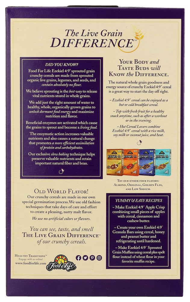 Food For Life Ezekiel 4:9 Sprouted Crunchy Cereal, Cinnamon Raisin, Vegan Friendly, Kosher, Usda Certified Organic, Non-Gmo, 16