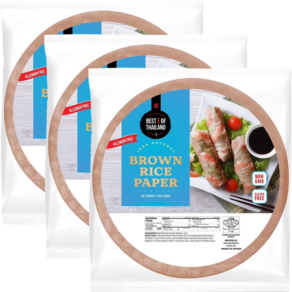 Best of Thailand Brown Rice Paper Wraps - Pack of 3, Non-GMO, Gluten-Free, Vegan, Kosher for Passover