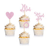 Donoter 24 Pieces Pink Glitter Engagement Cupcake Toppers He Asked She Said Yes Diamond Ring Heart Cupcake Picks For Wedding Bri