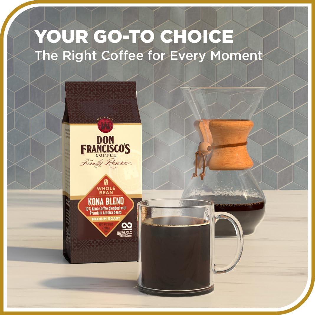 Don Franciscos Kona Blend Medium Roast Coffee, 10% Kona, Whole Bean, 10 oz