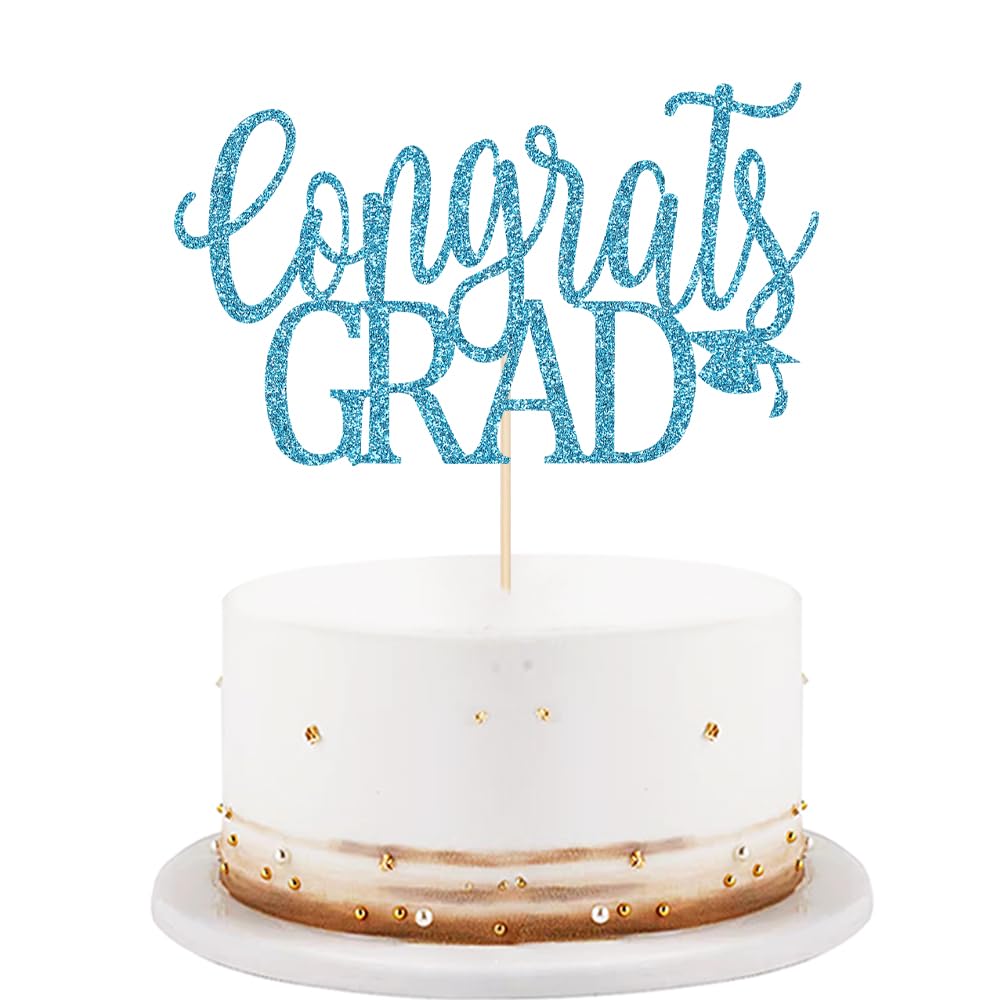 LVEUD Congrats Grad Cake Topper, Blue Cardboard Graduation Decoration for 2025 Party