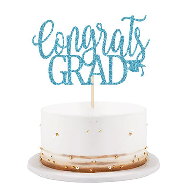 LVEUD Congrats Grad Cake Topper, Blue Cardboard Graduation Decoration for 2025 Party