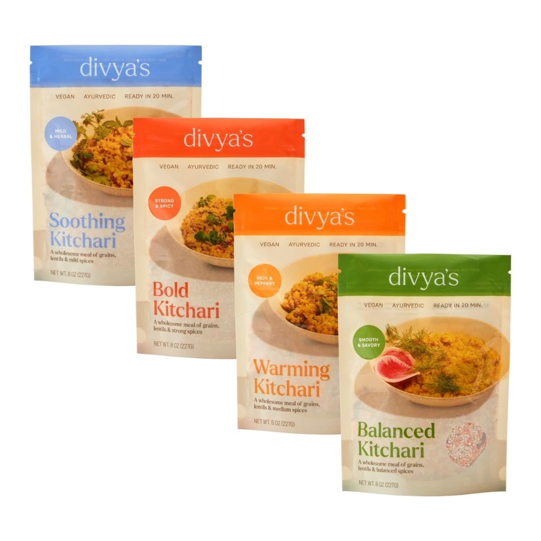 Divyas Kitchari Variety Bundle - One-Pot Ayurvedic Meal, Vegan, Non-GMO, Gluten Free, Organic, 8 Ounce Pack of 4