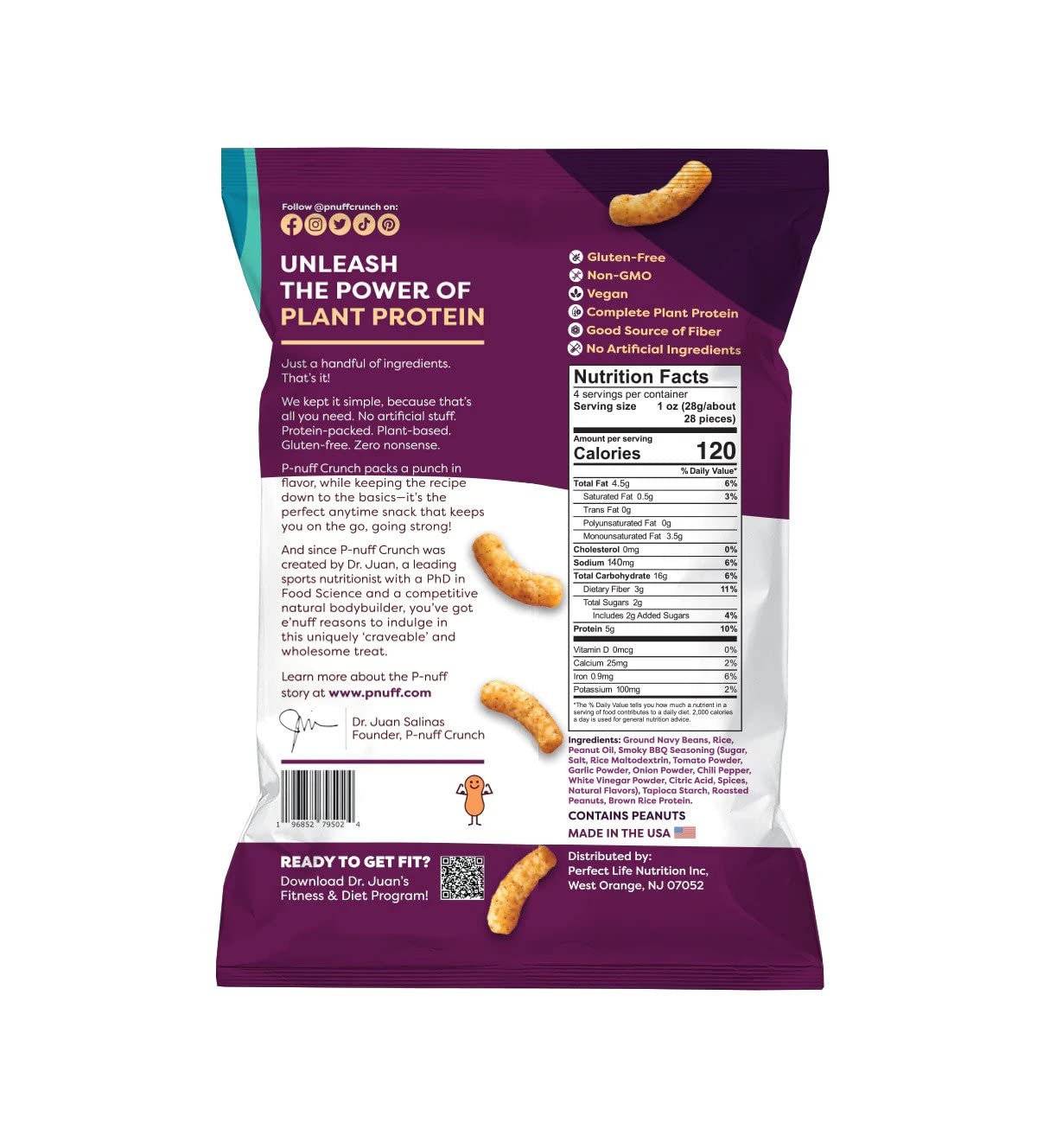P-Nuff Crunch Peanut Butter Puffs - Vegan, Gluten Free, Low Calorie Snacks, 4 Oz Bag (Pack of 15)