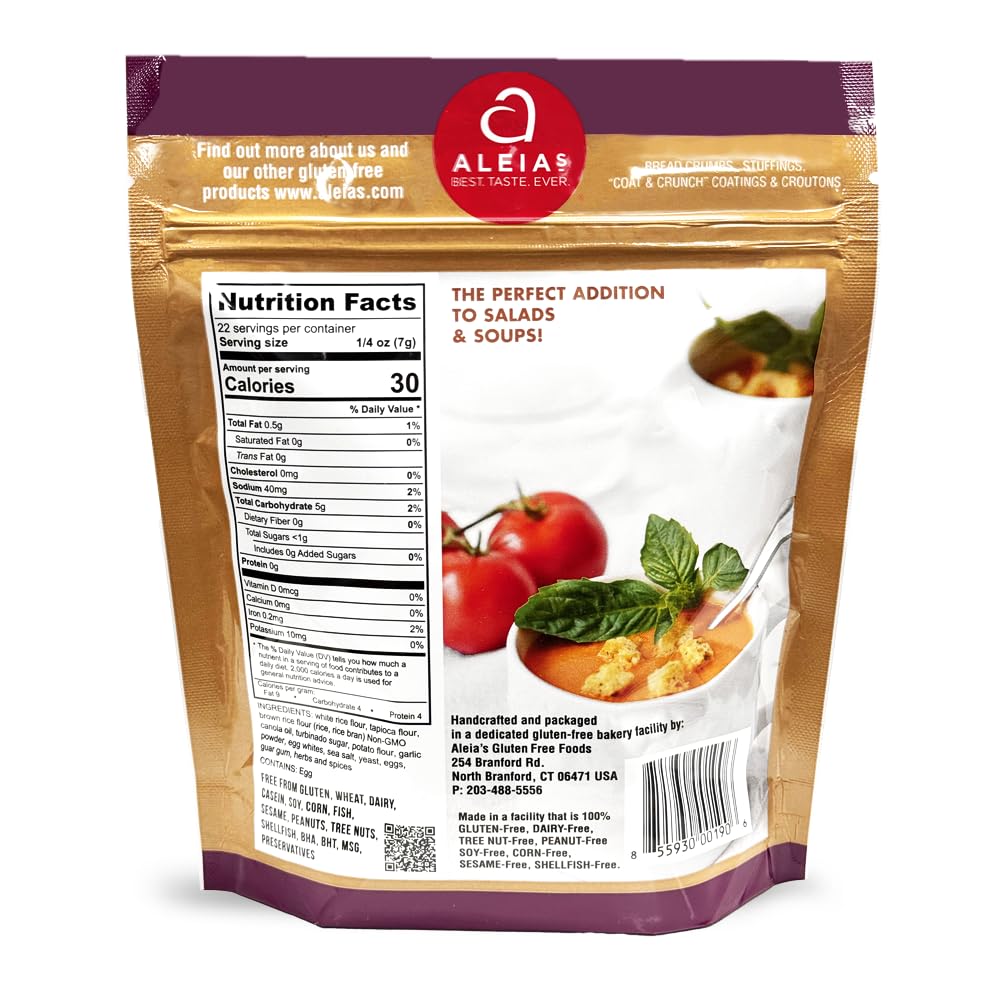 ALEIAS BEST. TASTE. EVER. Garlic Croutons, Gluten-Free, Dairy-Free, Low Sodium, 5.5 oz (2 Pack)