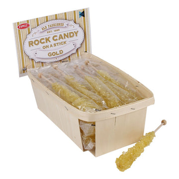 Extra Large Rock Candy Sticks: 18 Gold Crystal Rock Candy Sticks - Original Flavor - Individually Wrapped For Party Favors, Cand