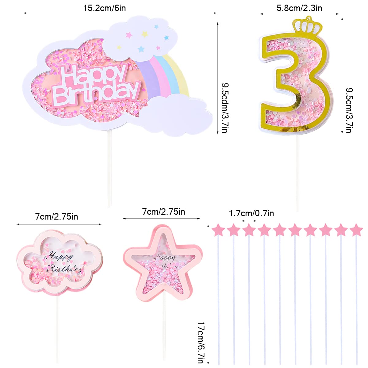 Kawailay Baby Boy 3St Birthday Cake Decoration Set Third Birthday Cake Topper With Rainbow Clouds Stars Cake Picks Three Year Ol