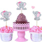 48Pcs Pink Elephant Cupcake Toppers, Double Sided It Is A Girl Elephant Cupcake Picks, Elephant Cake Cupcake Decorations For Ele