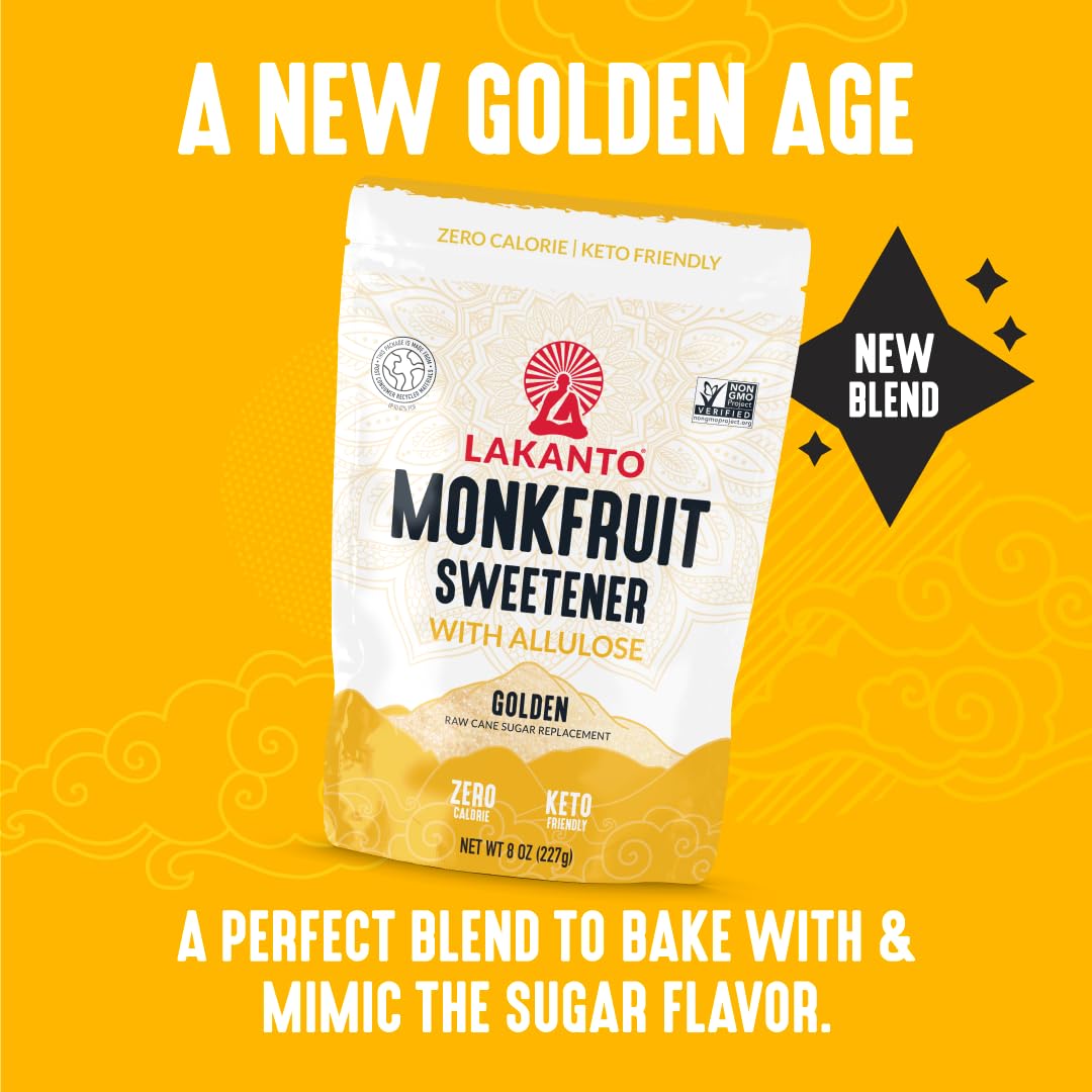 Lakanto Golden Monk Fruit Sweetener With Allulose, Raw Cane Sugar Substitute From Monk Fruit Extract, Brown Sugar Replacement fo