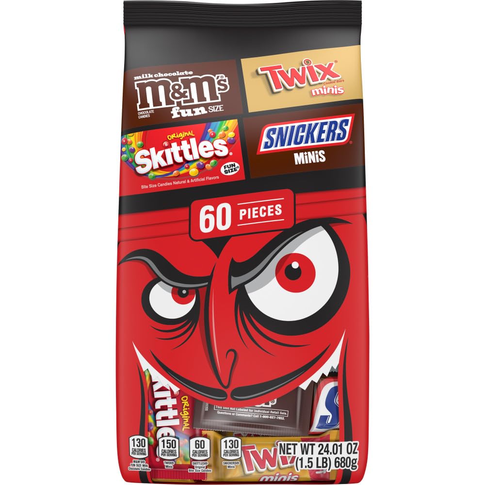 M&MS Milk Chocolate  SNICKERS  SKITTLES Original & TWIX Fun Size and Minis Individually Wrapped Trick or Treat Halloween Candy Variety Pack  60 Ct Bulk Bag