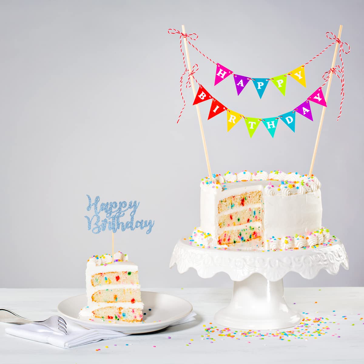 Donoter 24 Pcs Blue Glitter Happy Birthday Cupcake Toppers Cake Picks For Birthday Party Decoration Supplies