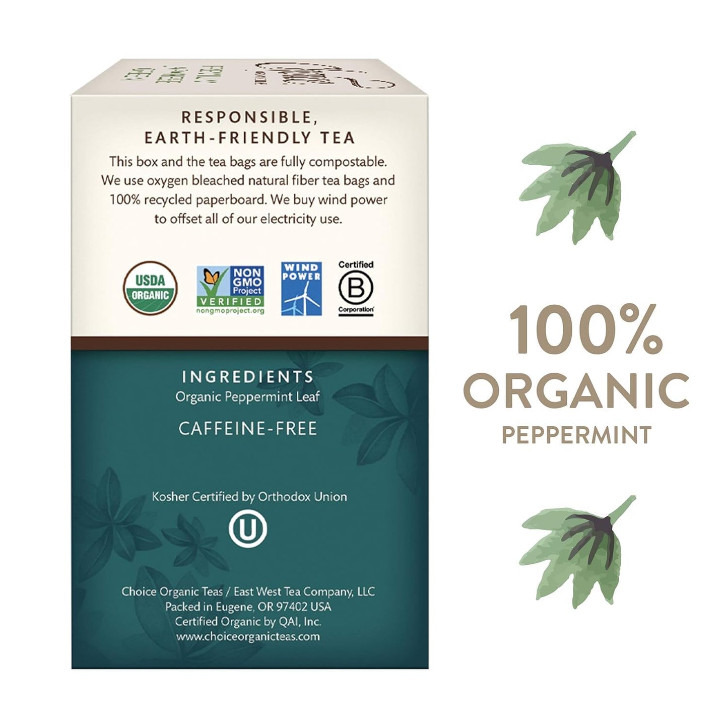 Choice Organic Teas Organic Peppermint Tea - Caffeine Free - 16 Herbal Tea Bags - 1 Pack - Compostable