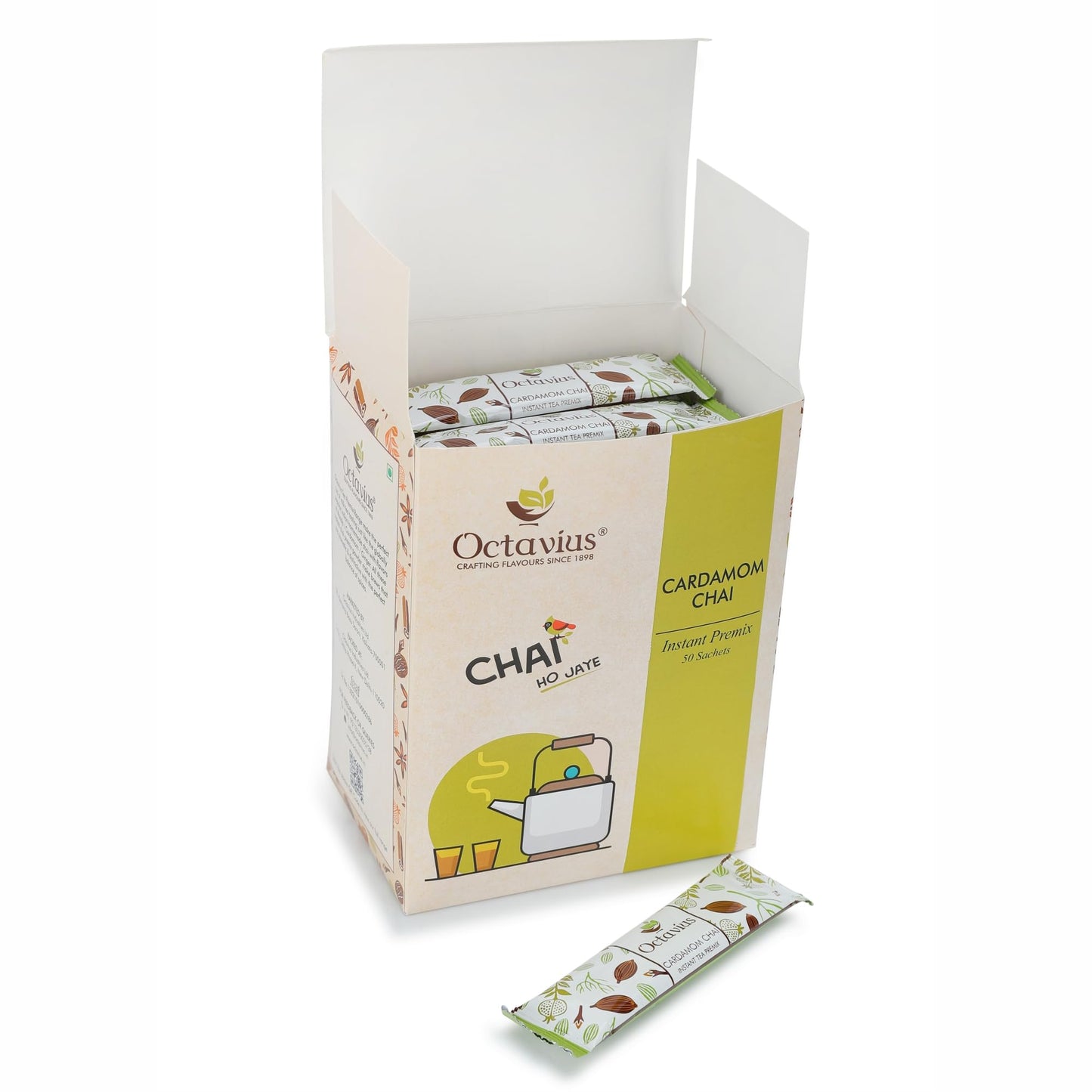 Octavius | Cardamom Premix Tea - 50 Pouches | Elaichi Chai | Readymade Tea Mix | Ready Tea | Premix Tea Powder | Instant Tea | T