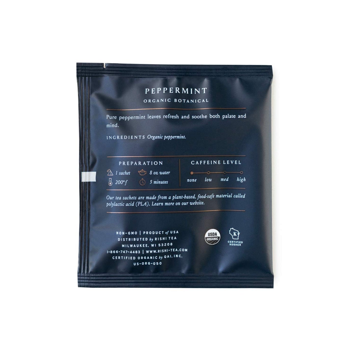Rishi Tea Peppermint Herbal Tea - Organic Caffeine Free Sachet Bags - 50 Count