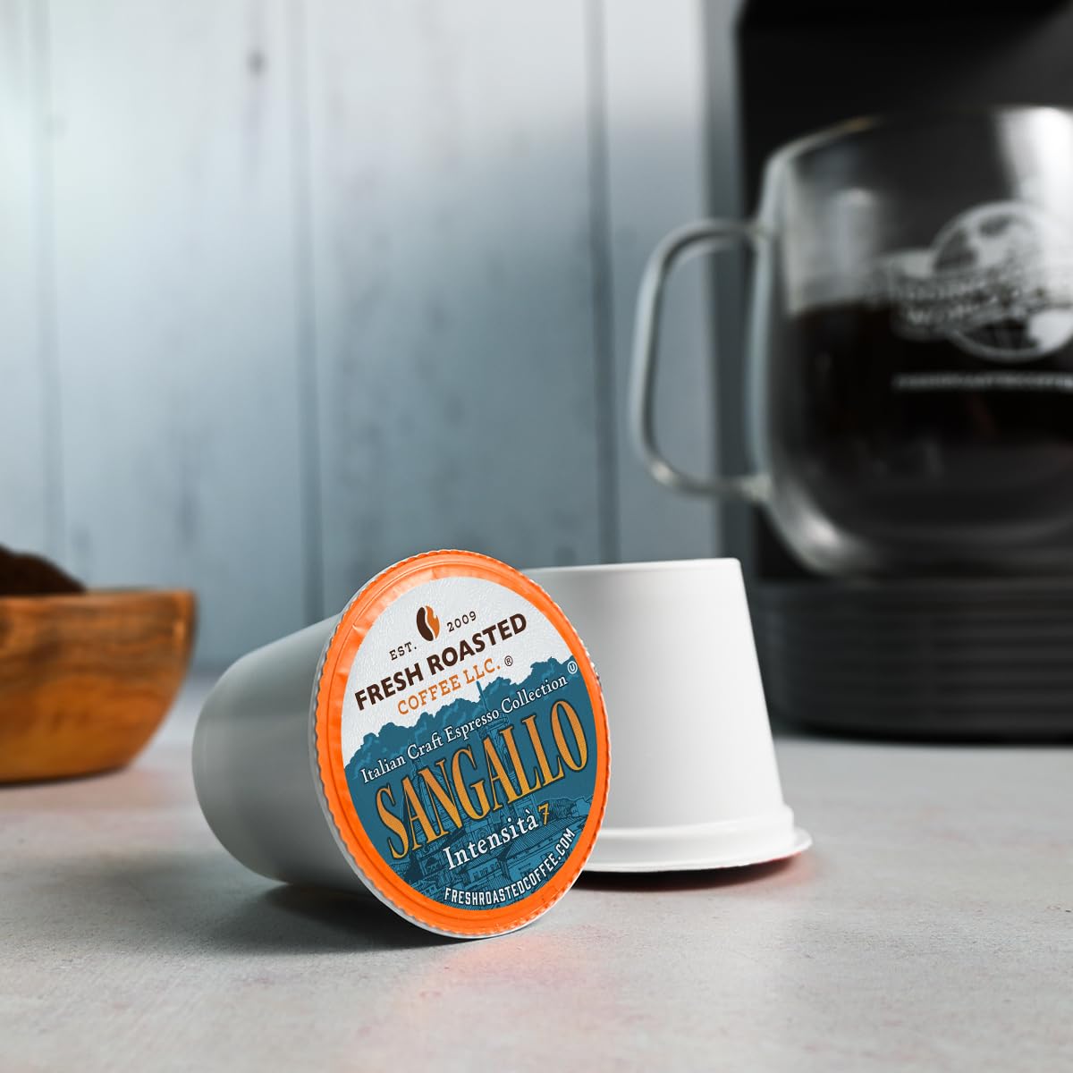 Fresh Roasted Coffee Dark Roast Pods, Sangallo Italian Blend, 24 Count for K Cup malt-inspired