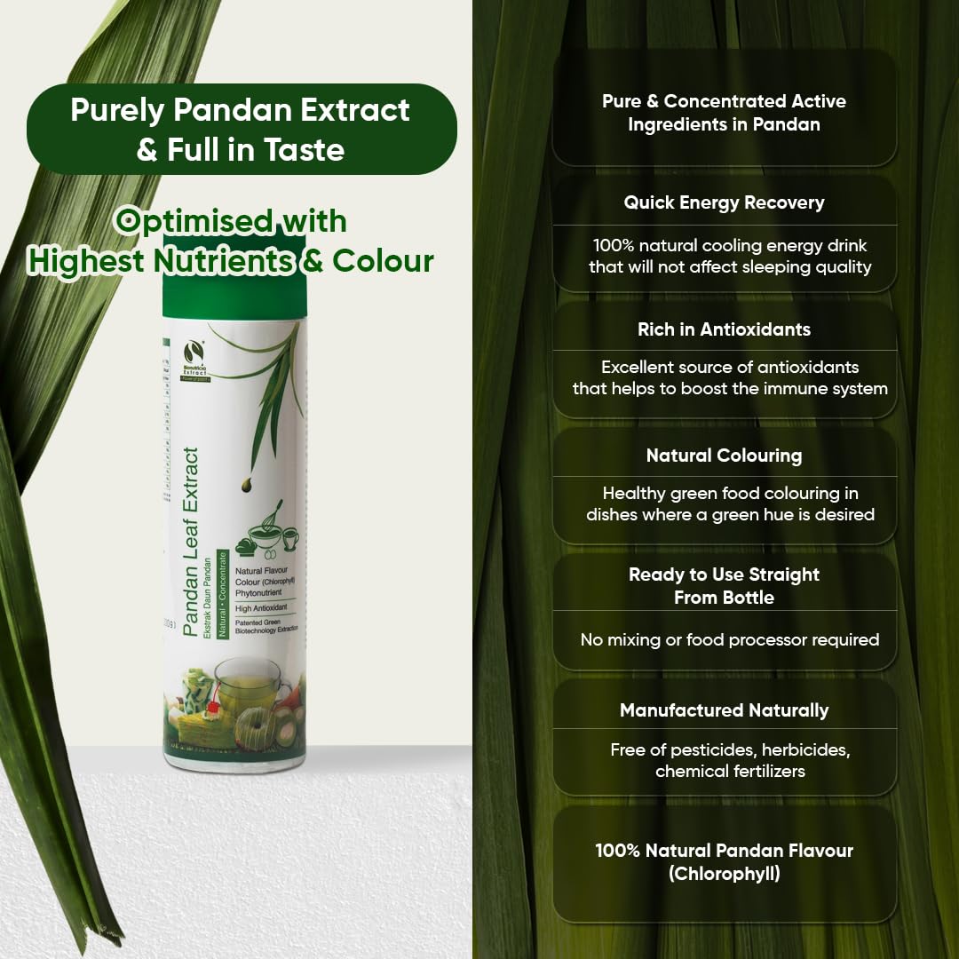 Pandan Extract Liquid Concentrate | No Artificial Additives, No Sugar Added | 100% Natural Asian Gourmet Flavoring & Coloring In