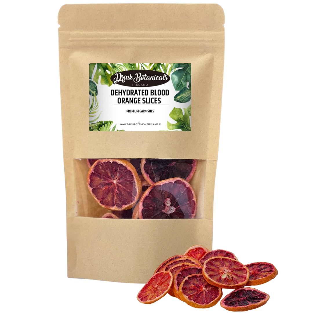 Dehydrated Dried Blood Orange Slices Wheels | 19+ Slices | 100% Natural | Sugar Free  Gluten Free | Dehydrated Citrus For Mixed Flavors  Garnishes  Deserts | 1.76 Oz (50 Grams) | Drink Botanicals Ireland