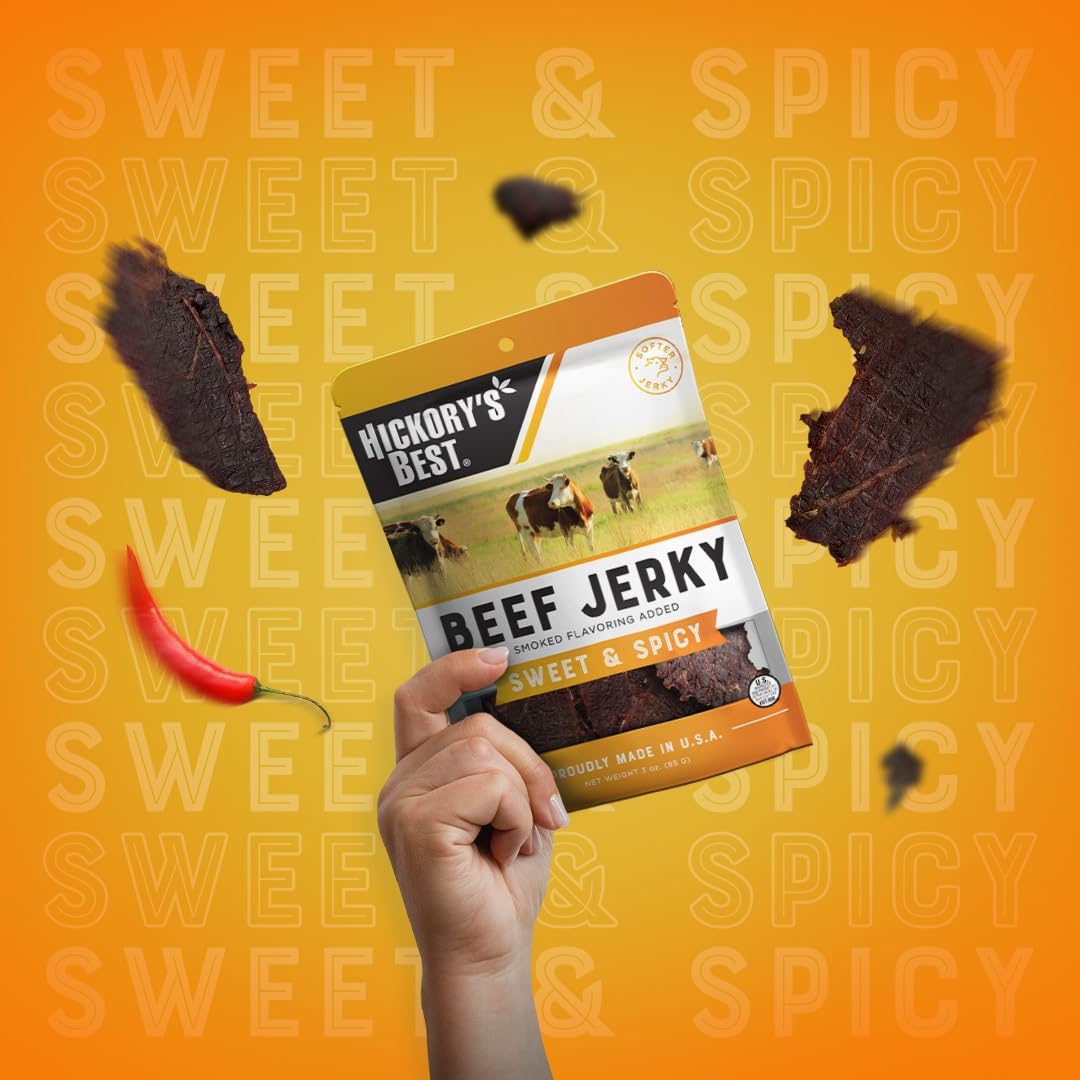 Hickory'S Best Sweet & Spicy Beef Jerky 10 Oz (Pack Of 1) | Soft And Tender | Usa Made | High Protein | Low Fat | Zero Trans Fat