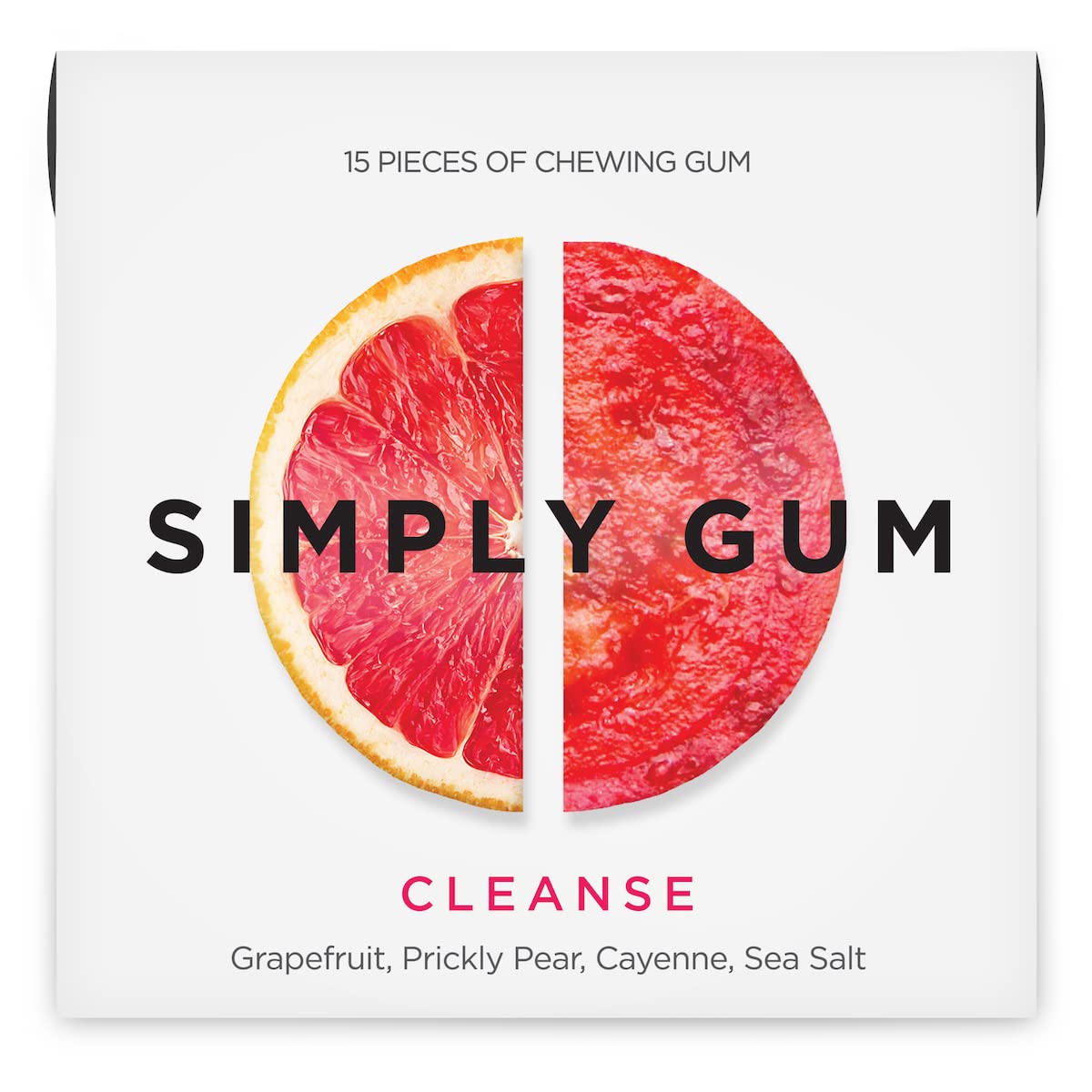 SIMPLY Gum Cleanse (Grapefruit and Prickly Pear), Plastic-Free Natural Chewing Gum, 6 Pack (90 Pieces) | Vegan, Kosher, Non GMO,