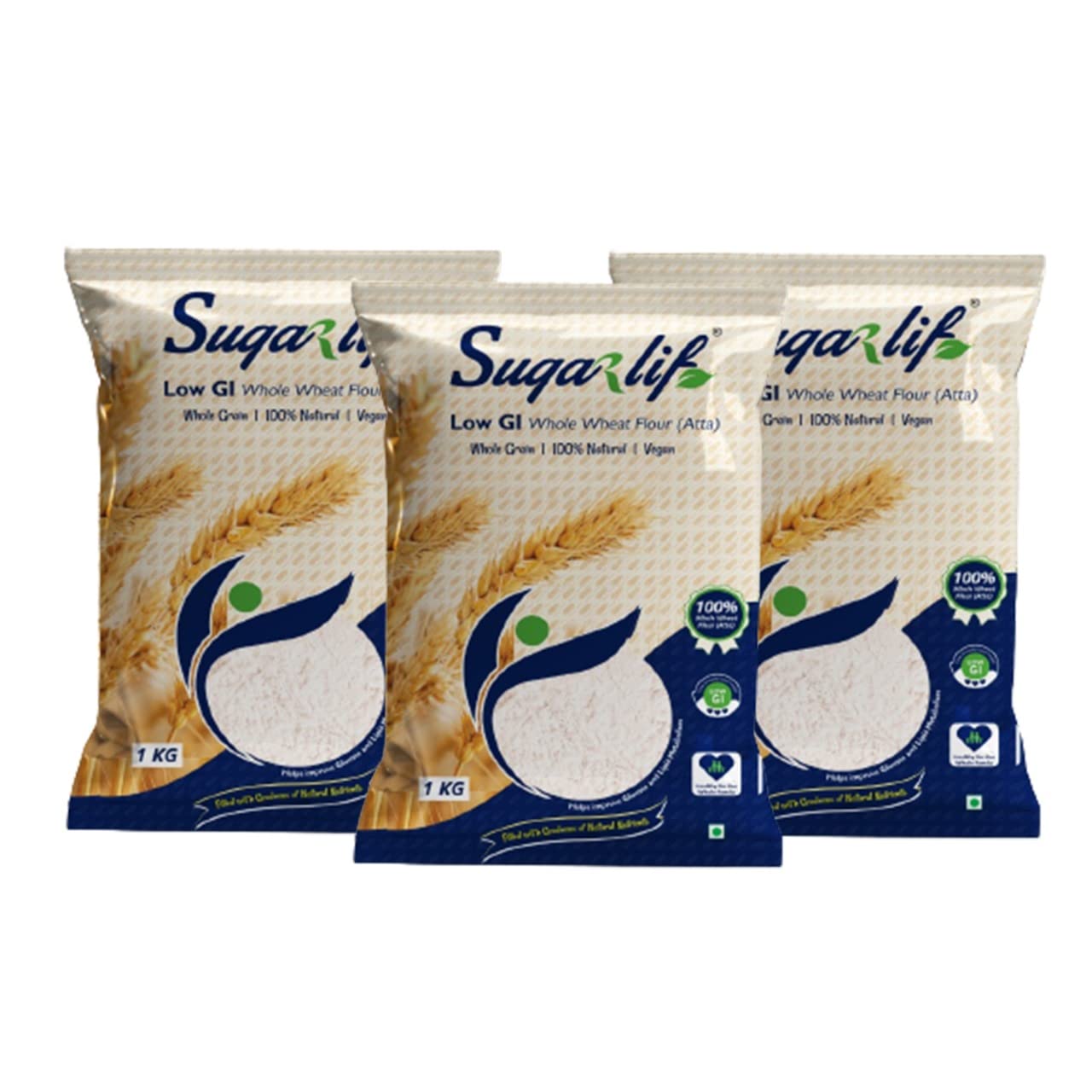 Sugarlif Low Gi Whole Wheat Atta (Flour) | Orignal Product Of Dr. C K Nandagopalan | Low Glycemic Index | Same Taste | Same Flavour | 1Kg X 3 Packet