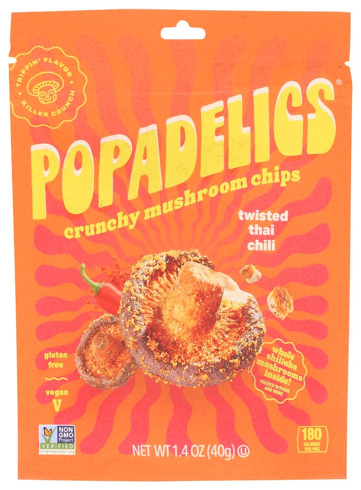 Popadelics Crunchy Mushroom Chips, Twisted Thai Chili, Vegan Friendly, Kosher, Gluten Free & Non-GMO, 1.4 Ounce (Pack of 6)