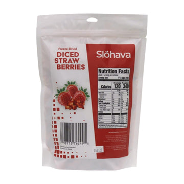Slohava Freeze Dried Diced Strawberries Pieces, 4 Oz. 100% Natural Fruit, No Sugar Added, Kosher, Resealable Pouch.