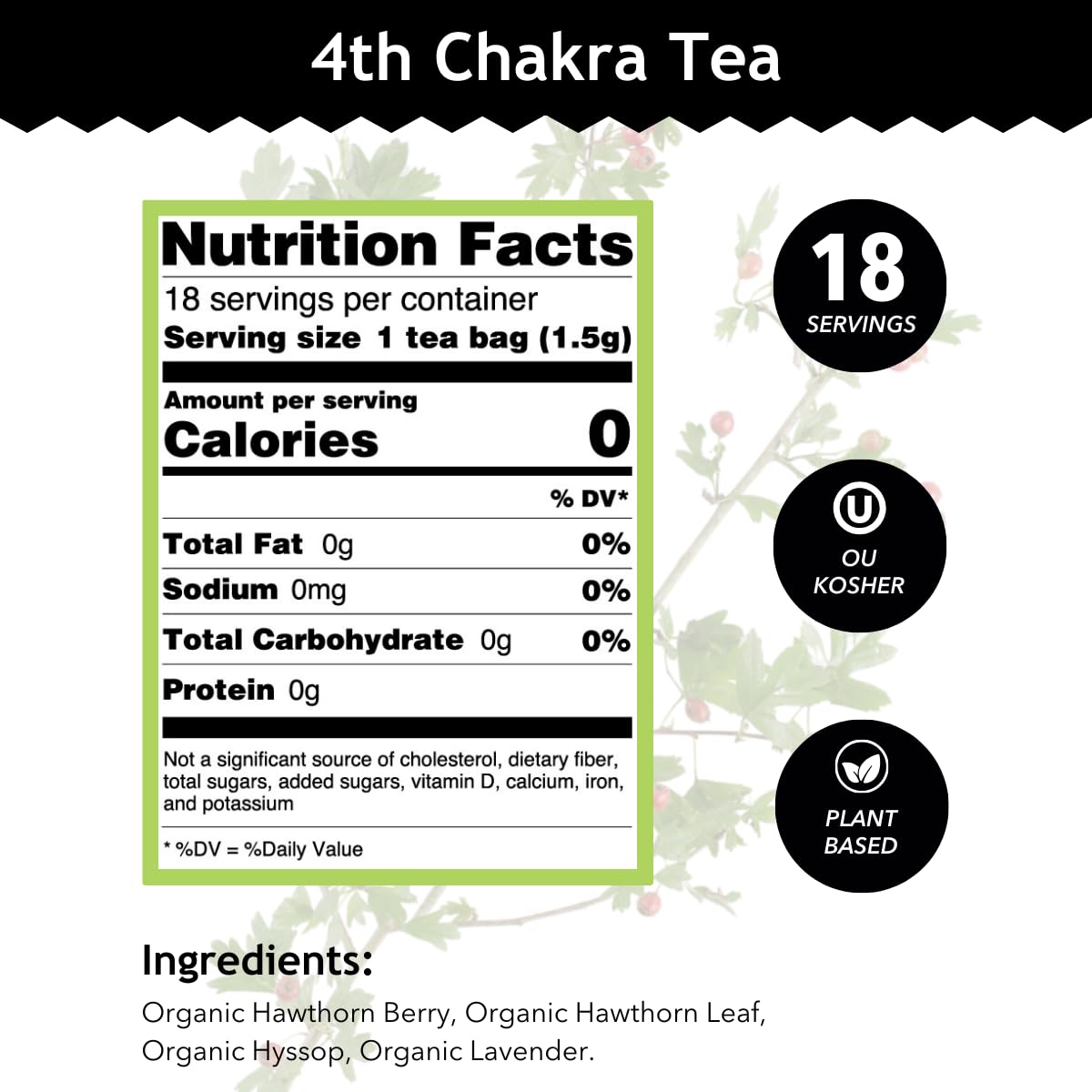 Buddha Teas - 4Th Chakra Tea - Organic Herbal Tea - For Balance, Love & Forgiveness - With Hawthorn Berry, Lavender, Hyssop & Rose Quartz Essence - Ou Kosher - 18 Tea Bags (Pack Of 1)