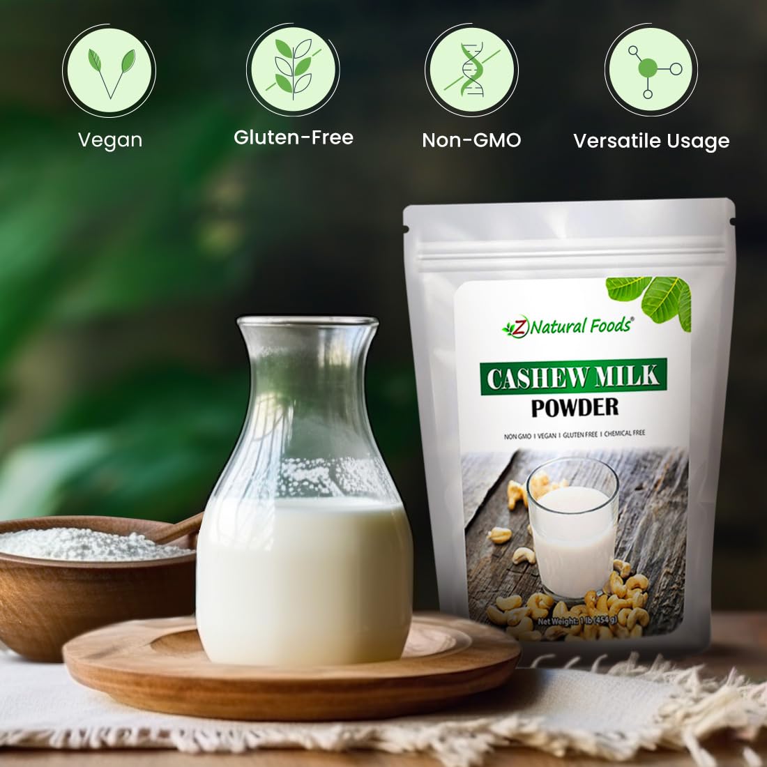 Z Natural Foods Unsweetened Cashew Milk Powder - Plant/Nut Milk For Healthy Heart, Bones, Skin - Substitute for Cashew Butter -