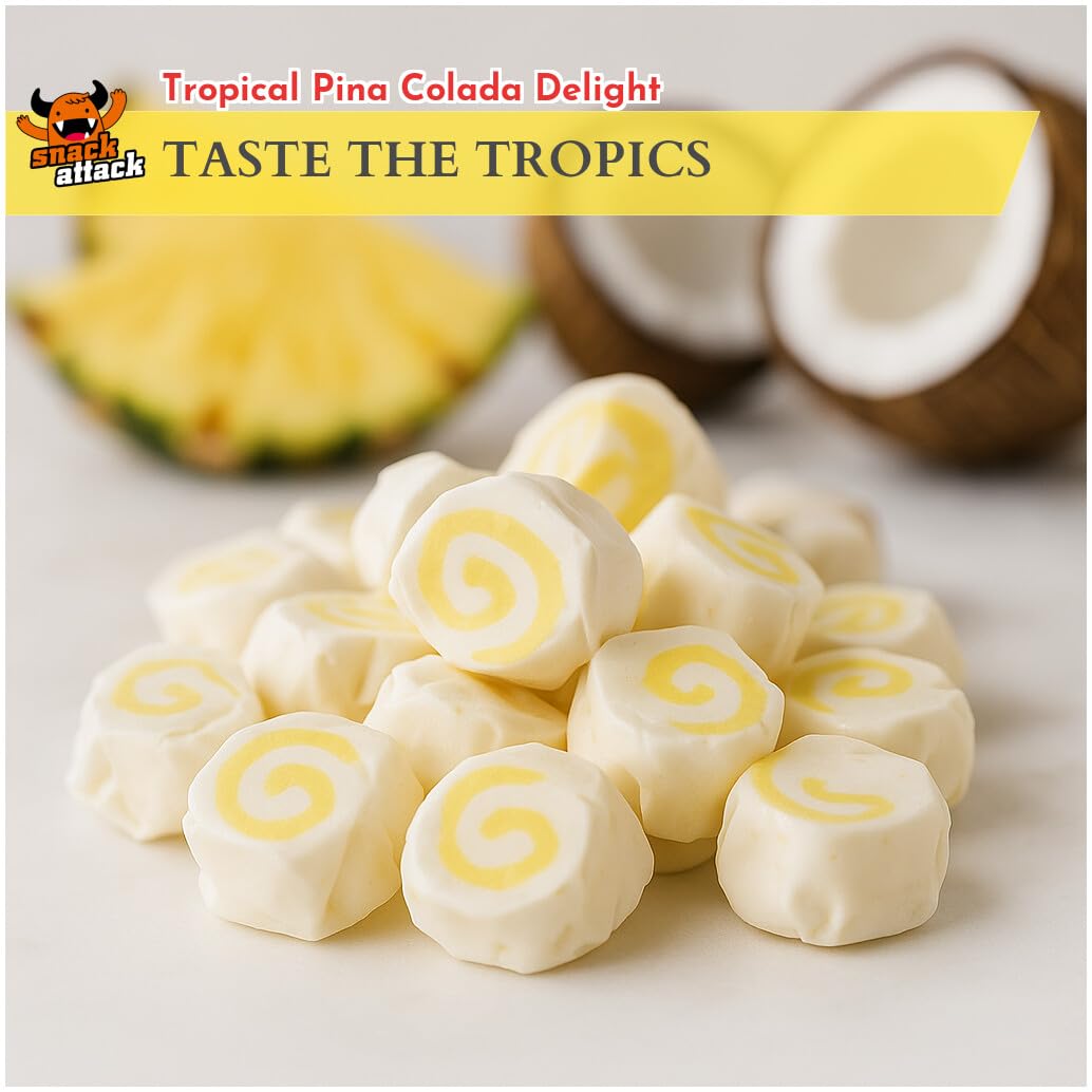 Pina Colada Salt Water Taffy by Snack Attack, Individually Wrapped Bulk 3lb Bag - Chewy Saltwater Taffy Candy | Gluten-Free, Nut