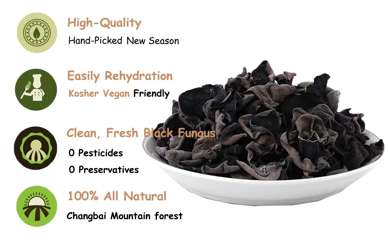 Orgnisulmte Dried Black Fungus Woodear Mushrooms Premium All Natural Vegan And Gluten-Free,5.29Oz(150G)