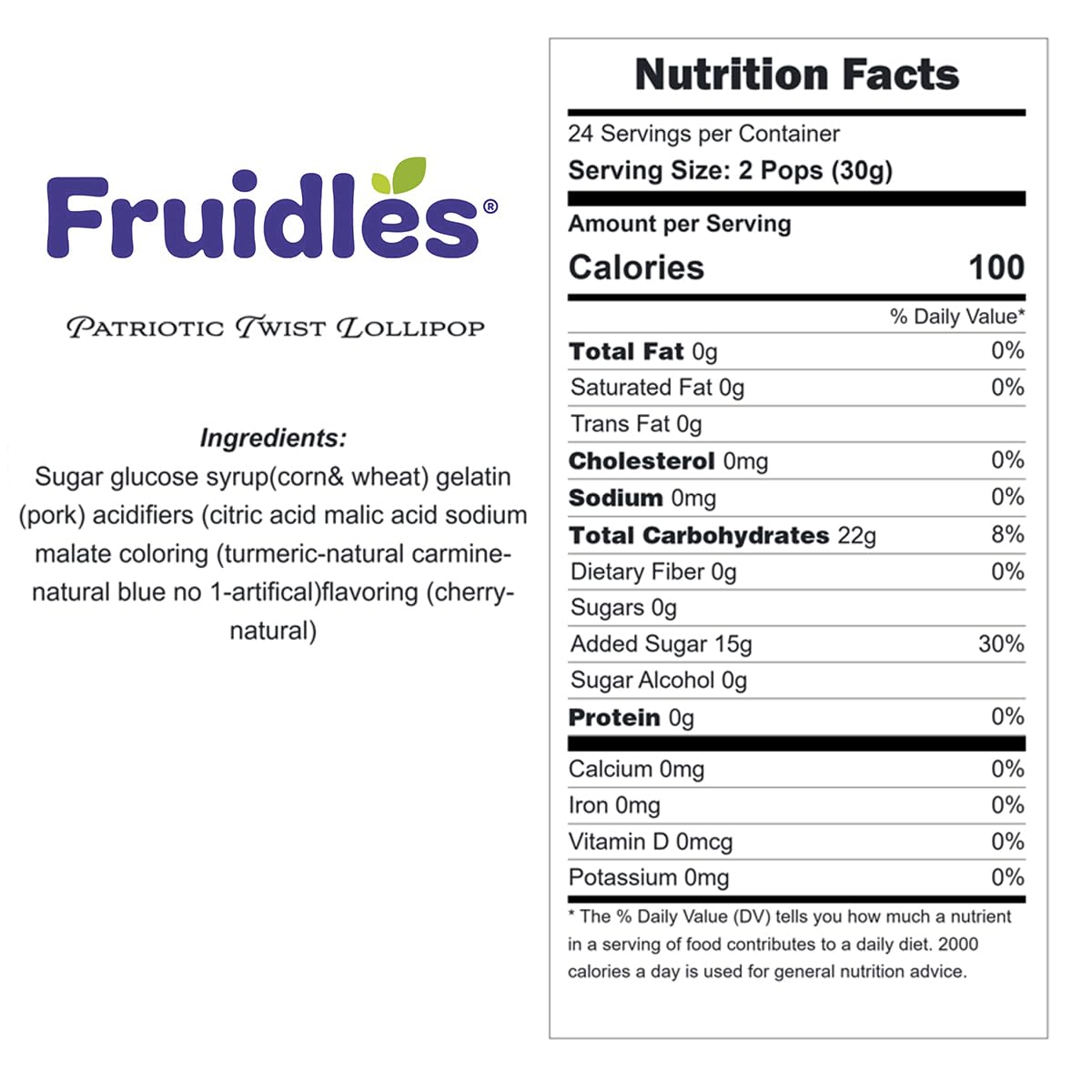 Fruidles Patriotic Twist Lollipop, Usa Red, Blue, & White Mixed Fruit Flavor, Individually Wrapped, 3'' Inch Sucker (Pack Of 12)