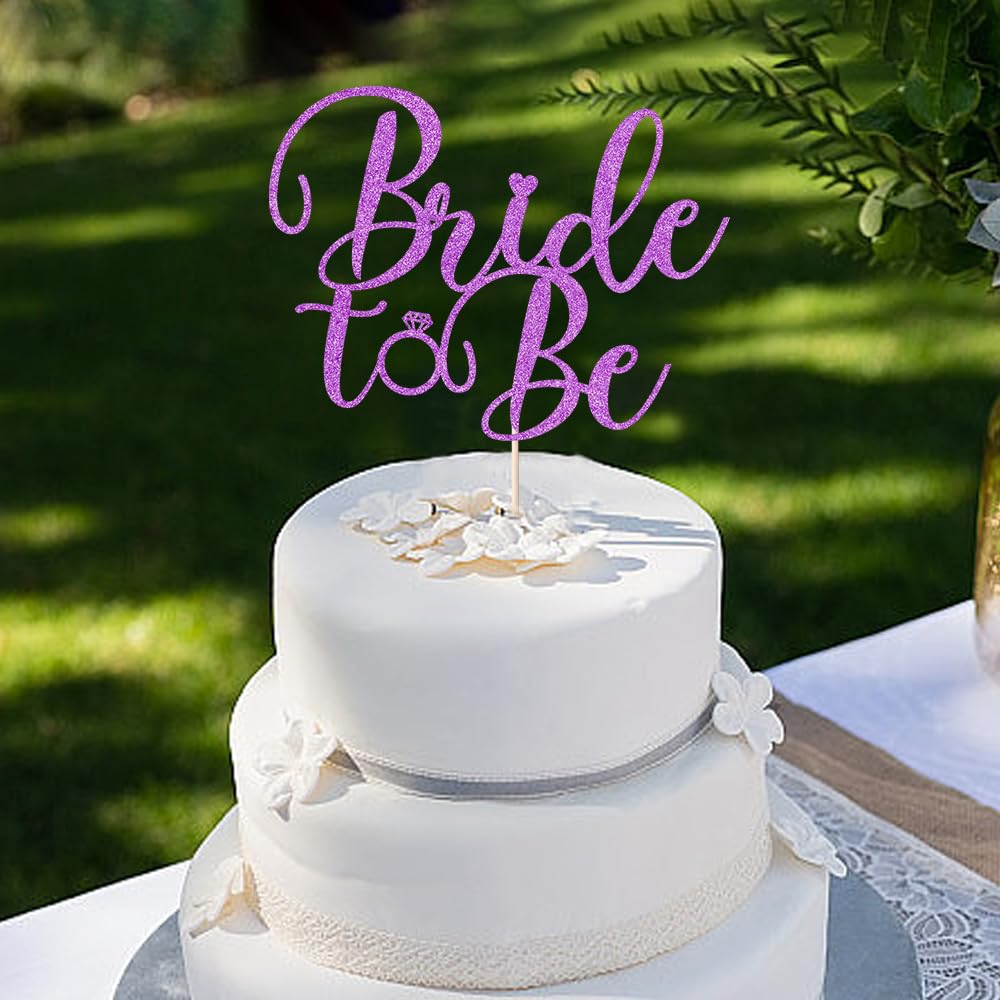 Sodasos Glitter Bride to Be Cake Topper - Purple Paper Decoration for Bridal Shower, Engagement, Bachelorette - 7x8 inches, Model HP-606-1223