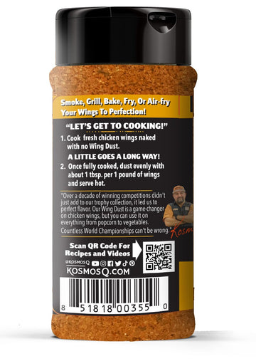 Kosmos Q Honey BBQ Wing Dust - Dry BBQ Rub for Wings & Popcorn - 6 Oz Bag
