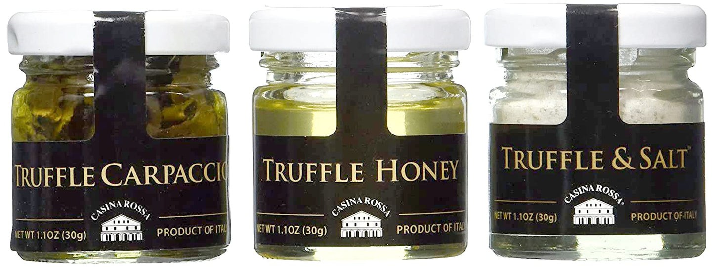 Casina Rossa Truffles Trio Pack: Truffle Carpaccio - Truffle Honey - Truffle & Salt, 3 x 1 oz.