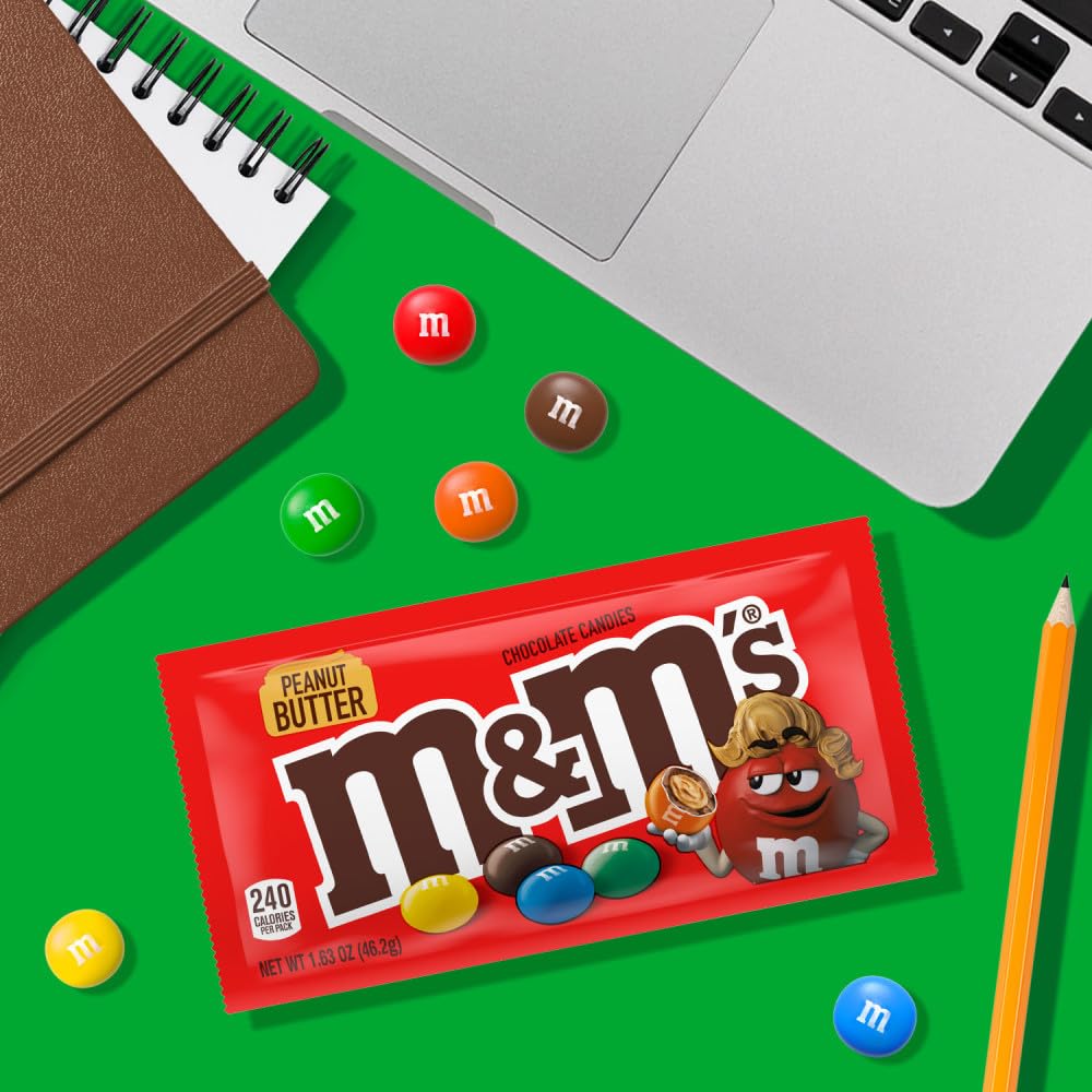 M&M'S Peanut Butter Chocolate Candy, 1.63-Ounce Singles Size, Pack of 24