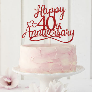 Sleyberoy red Glitter Happy 40th Anniversary Cake Toppers -Wedding Anniversary Party Decorations, 40th Wedding Anniversary, Comp