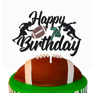 Happy 7Th Birthday Football Cake Topper Seven Years Old Rugby Player Scene Cake Decoration For Kids Sport Theme Seventh Birthday