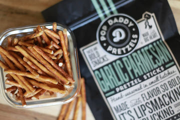 Pop Daddy Flavored Pretzels Sticks, Healthy Gourmet Pretzels Snacks, 7.5oz Individual Bags, 3 Pack, Garlic Parmesan