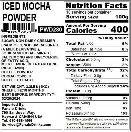 Fanale Ice Mocha Bubble Tea Flavoring Powder, 2.2 Pounds, Perfect for Baking, Smoothies, Desserts, and Drinks