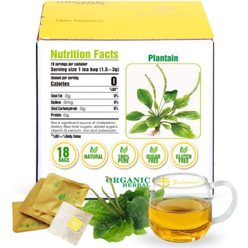 Soilmount Organic Plantain Leaf Tea, Caffeine-Free, 18 Bleach-Free Tea Bags, Non-GMO, 100% Natural