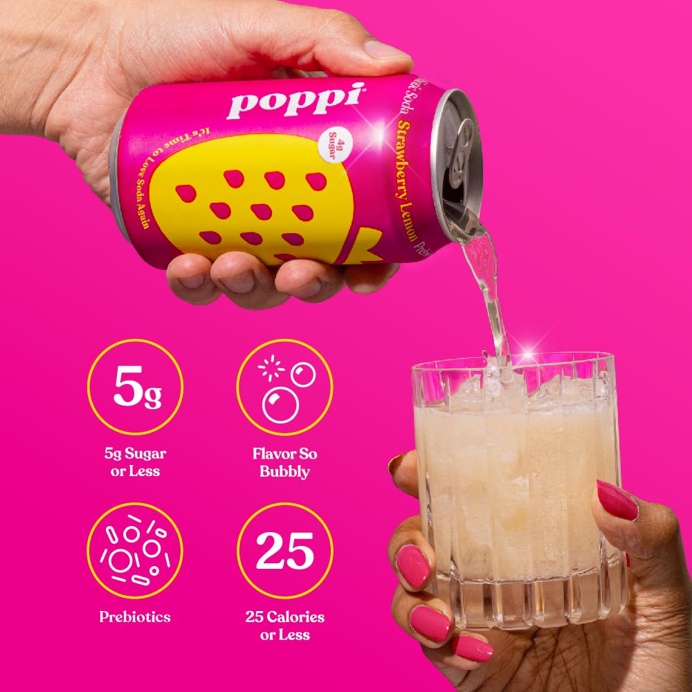 Poppi Strawberry Lemonade Prebiotic Soda, (12 Fl Oz Can)